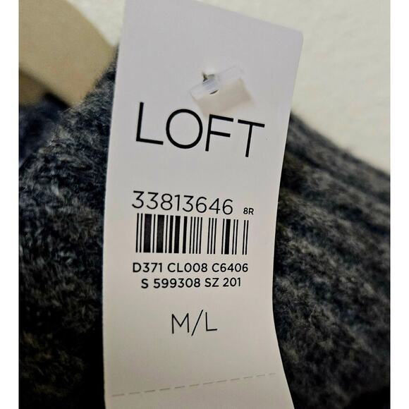 LOFT  NWT Gray M/L Gray Cable Knit Wool Blend warm Cozy turtle neck poncho Boho - Picture 4 of 12